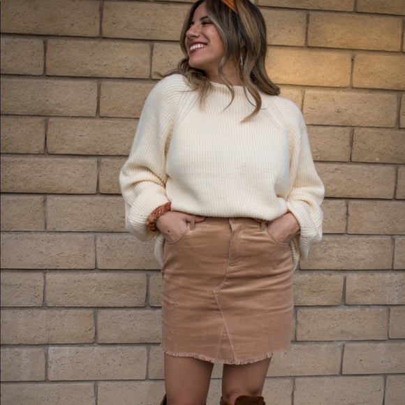 Corduroy Distressed Skirt in Camel - Picture 4 of 9